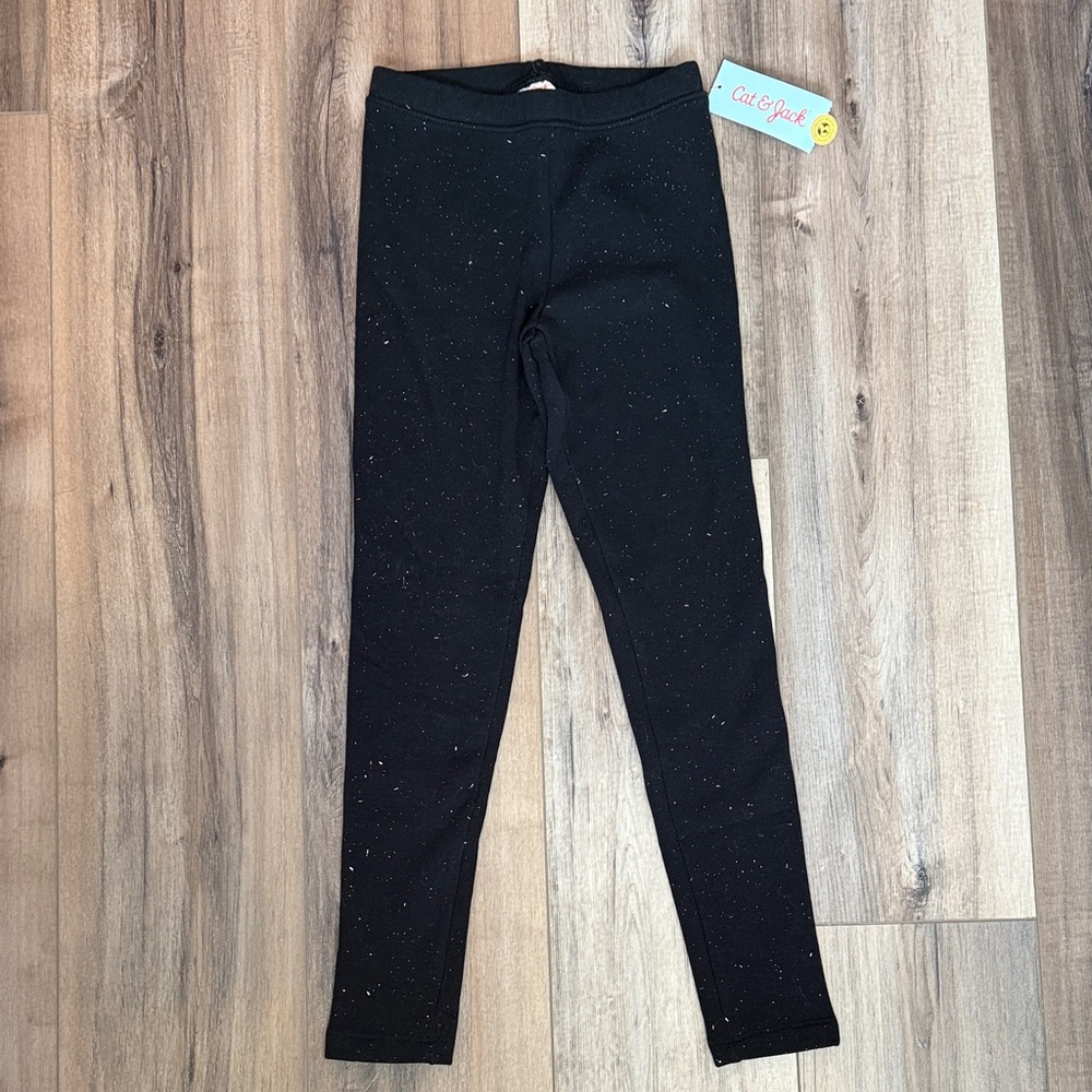 Cat & Jack Black Sparkle Girls' Leggings soft lining size 7/8 new tags